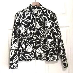Coldwater Creek Open Front Jacket Size M Black White Lightweight Layer Statement